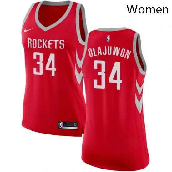 Womens Nike Houston Rockets 34 Hakeem Olajuwon Swingman Red Road NBA Jersey Icon Edition